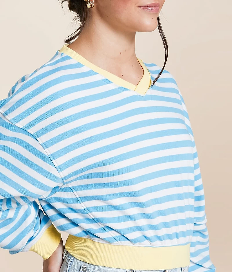 Striped Color Block Cropped Pullover