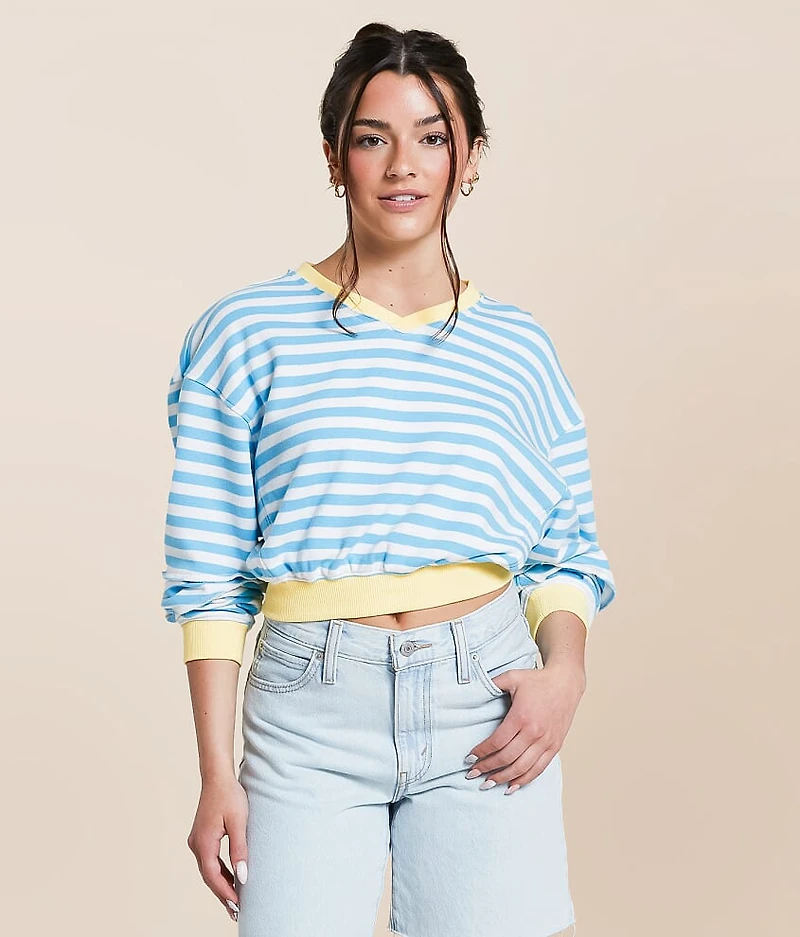 Striped Color Block Cropped Pullover