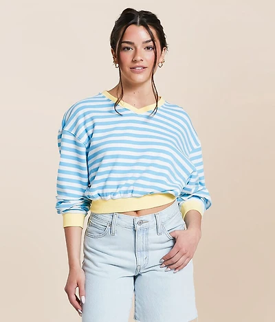 Striped Color Block Cropped Pullover