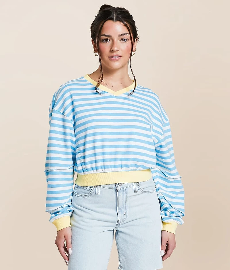 Striped Color Block Cropped Pullover