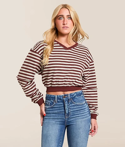 Striped Color Block Cropped Pullover