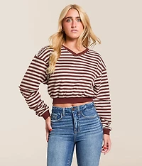 Striped Color Block Cropped Pullover