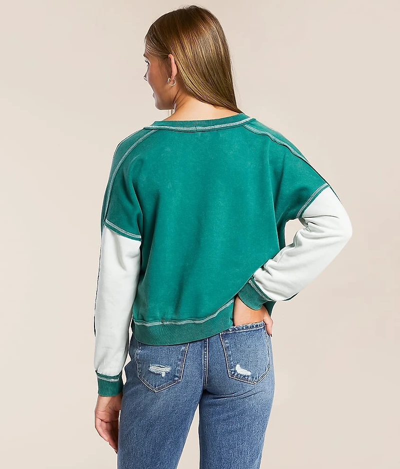 Washed Color Block Pullover