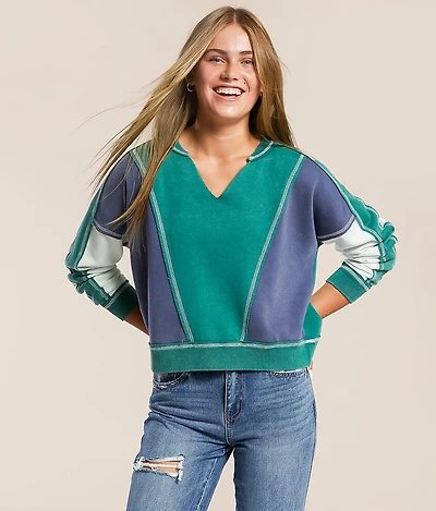 Washed Color Block Pullover