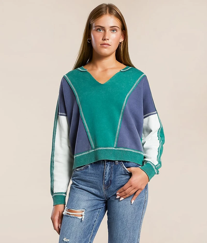 Washed Color Block Pullover