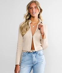 Collared Lettuce Trim Cardigan