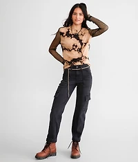 Bleach Washed Fishnet Top