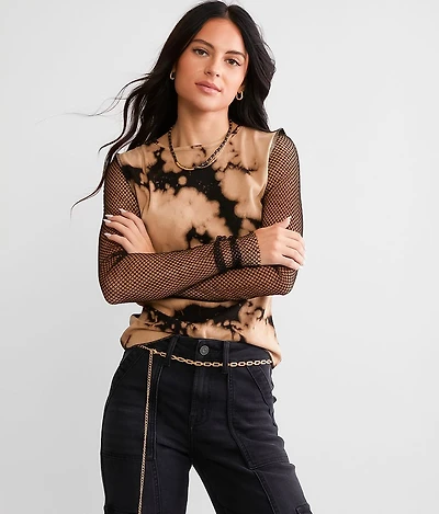 Bleach Washed Fishnet Top