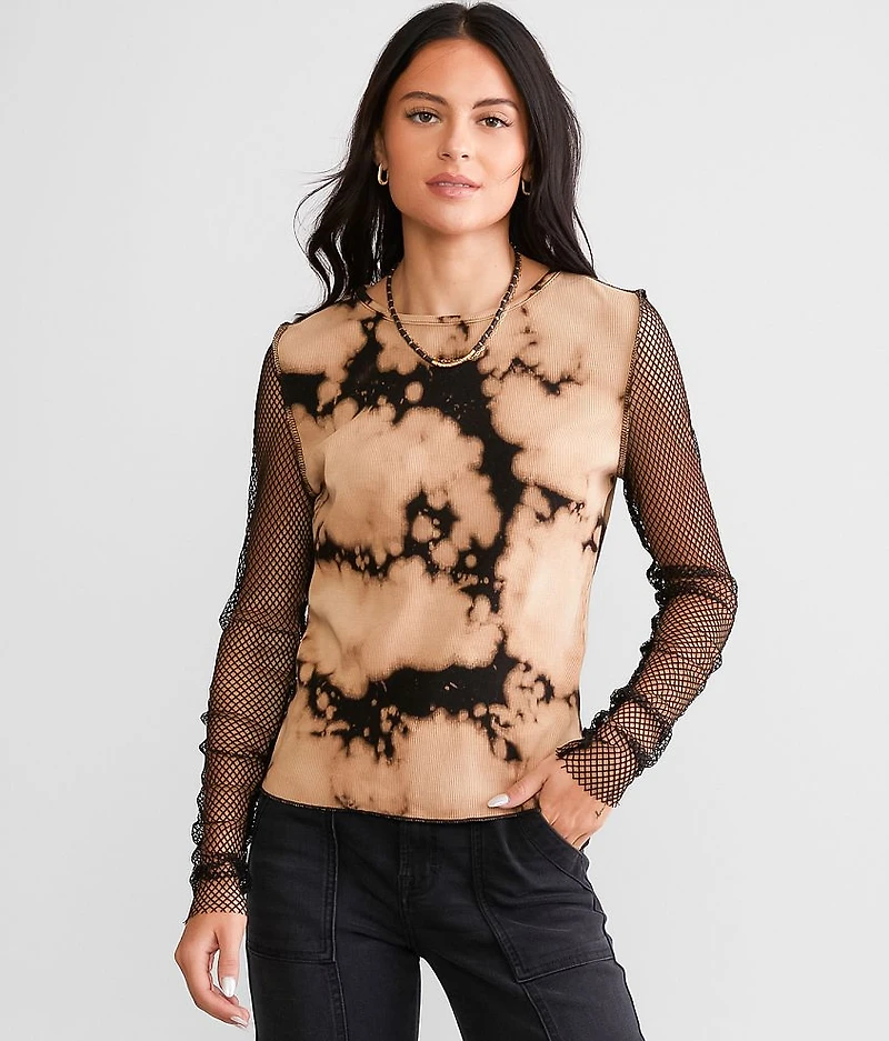 Bleach Washed Fishnet Top