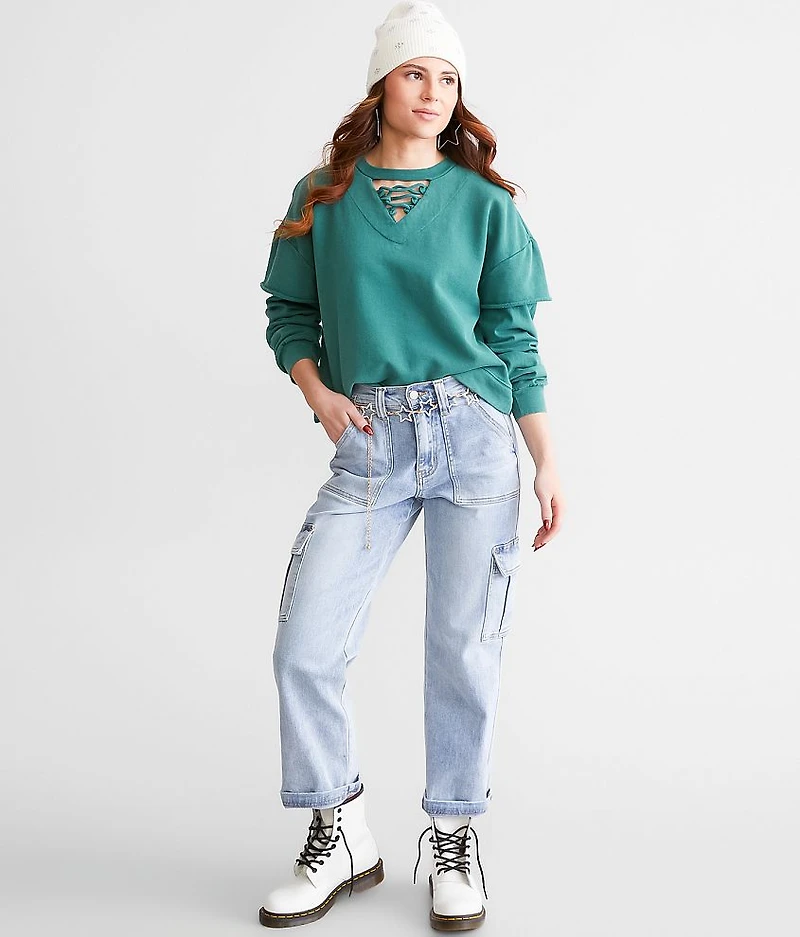 Lace-Up Cropped Pullover