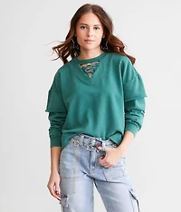 Lace-Up Cropped Pullover