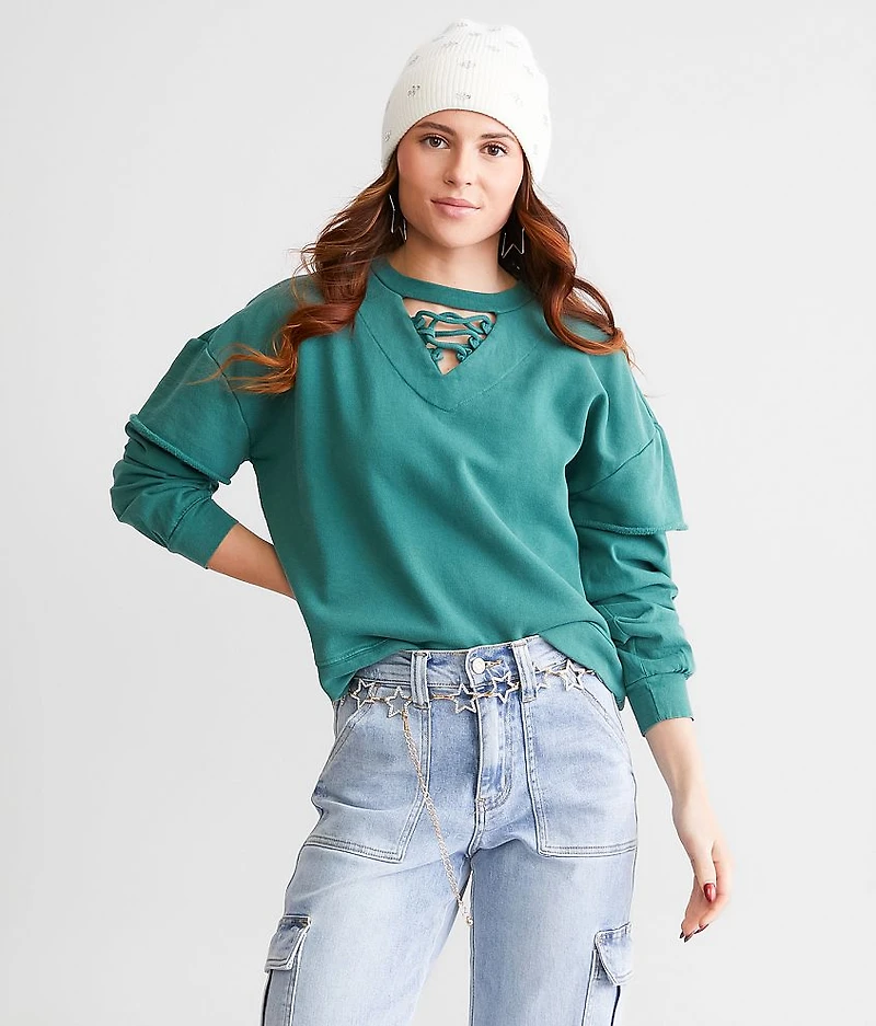 Lace-Up Cropped Pullover