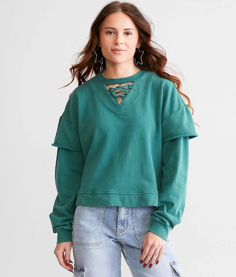 Lace-Up Cropped Pullover