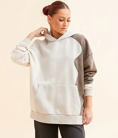 Oversized Color Block Hooded Sweatshirt