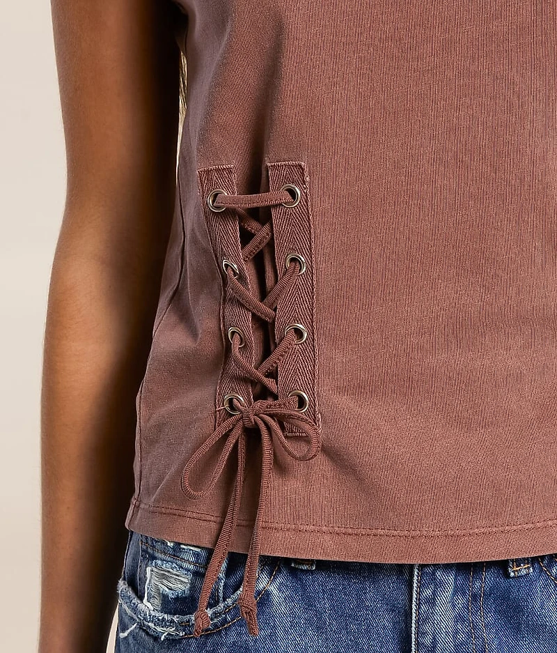 Washed Lace-Up Top