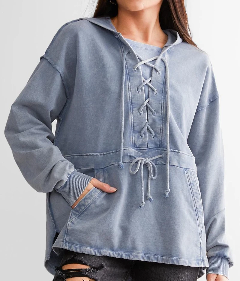 Washed Lace-Up Hoodie