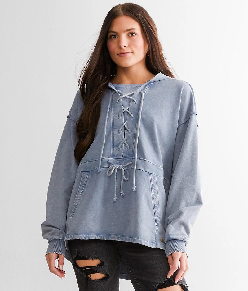 Washed Lace-Up Hoodie