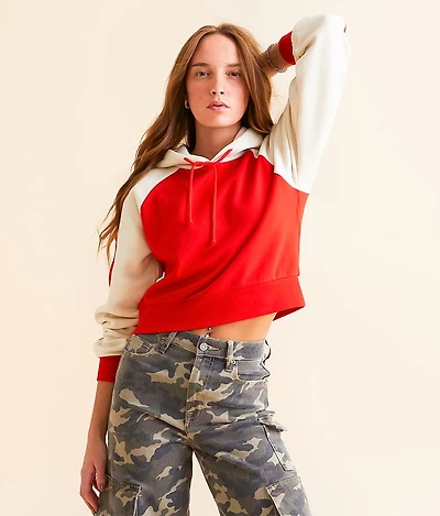 Cropped Raglan Sleeve Hooded Sweatshirt