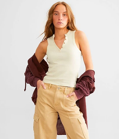 Washed Henley Tank Top