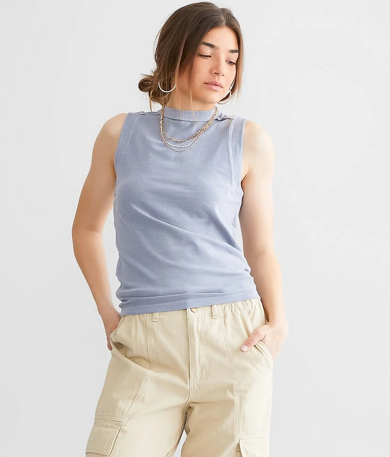 Washed High Neck Tank Top