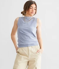 Washed High Neck Tank Top