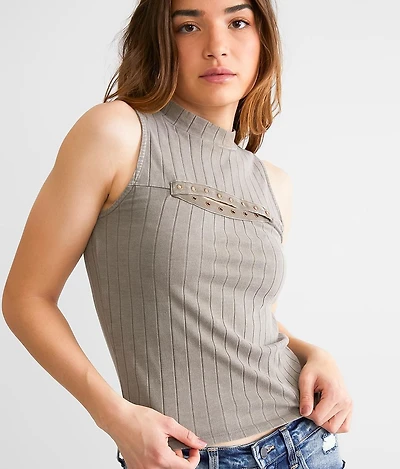 Wide Ribbed Mock Neck Tank Top