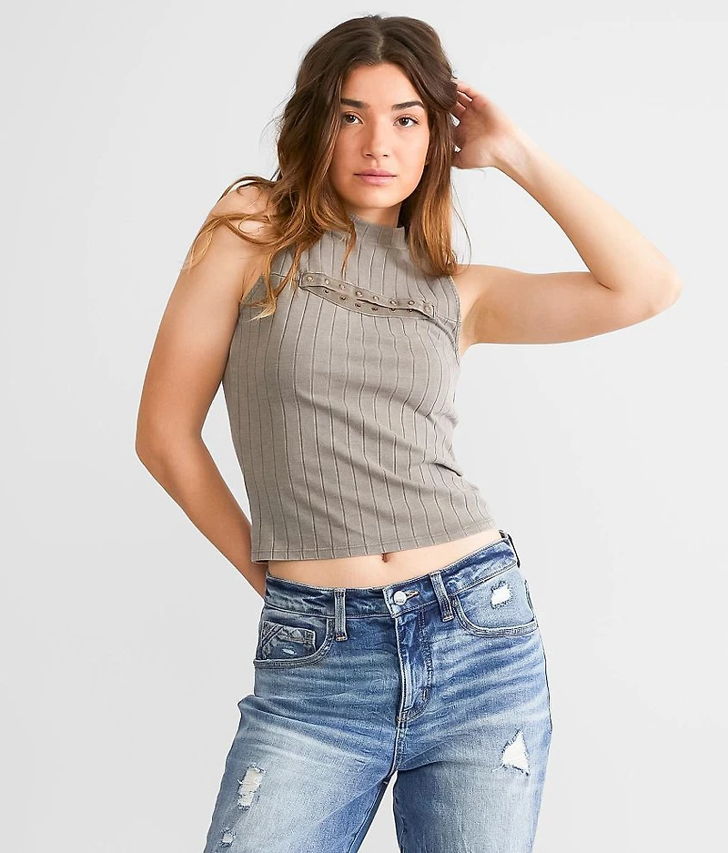 Wide Ribbed Mock Neck Tank Top