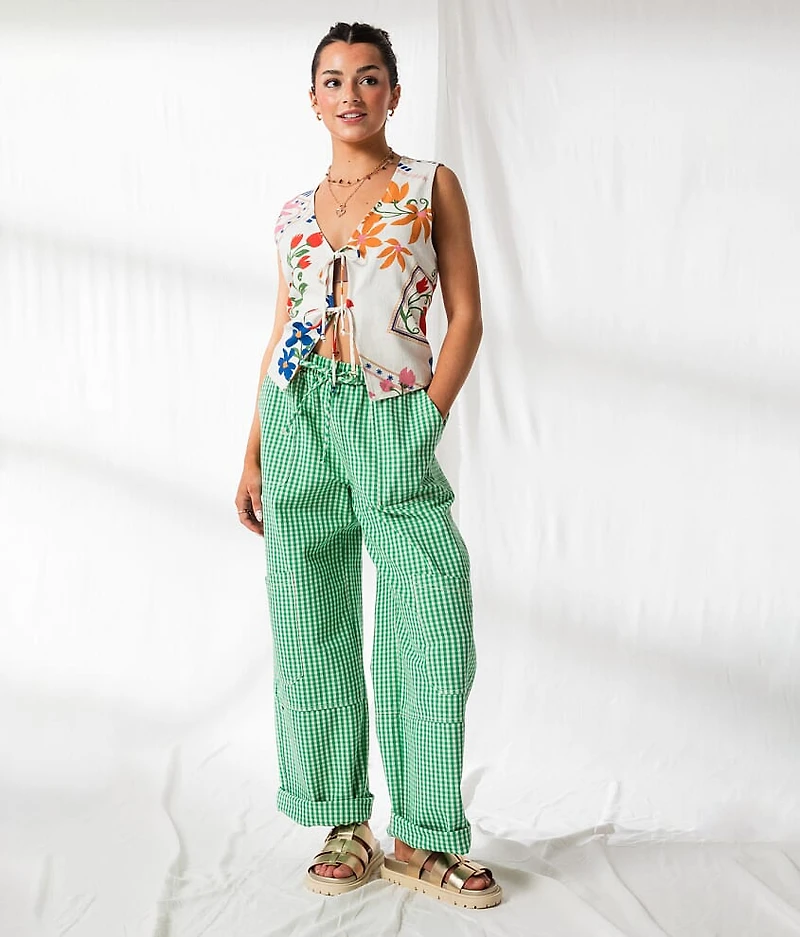 Gingham Wide Leg Utility Pant