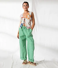Gingham Wide Leg Utility Pant