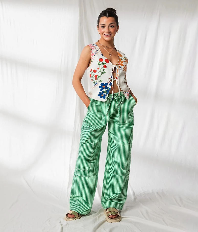 Gingham Wide Leg Utility Pant