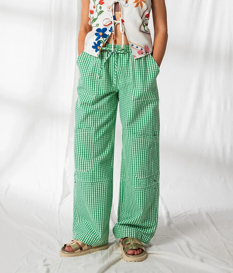 Gingham Wide Leg Utility Pant