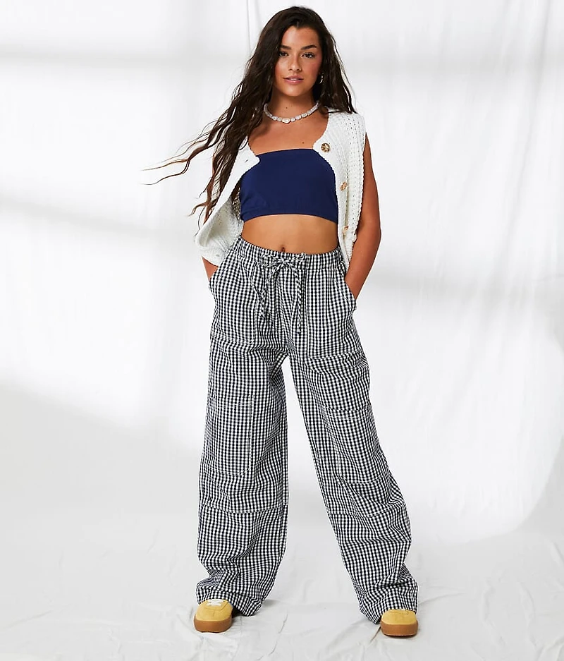 Gingham Wide Leg Utility Pant
