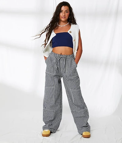 Gingham Wide Leg Utility Pant