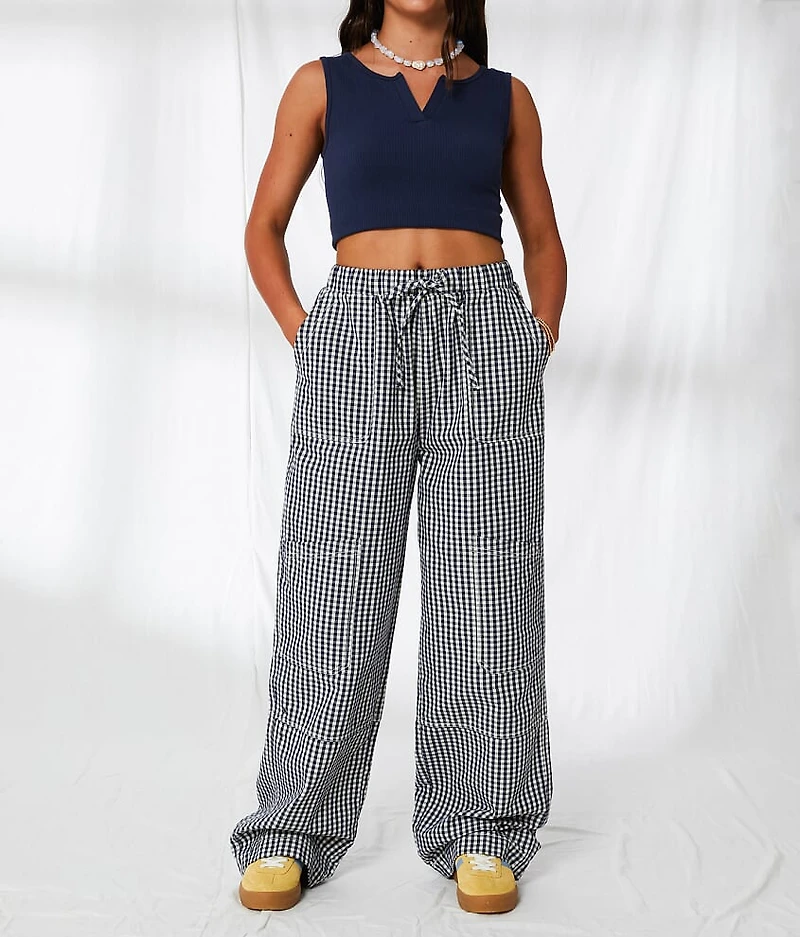 Gingham Wide Leg Utility Pant