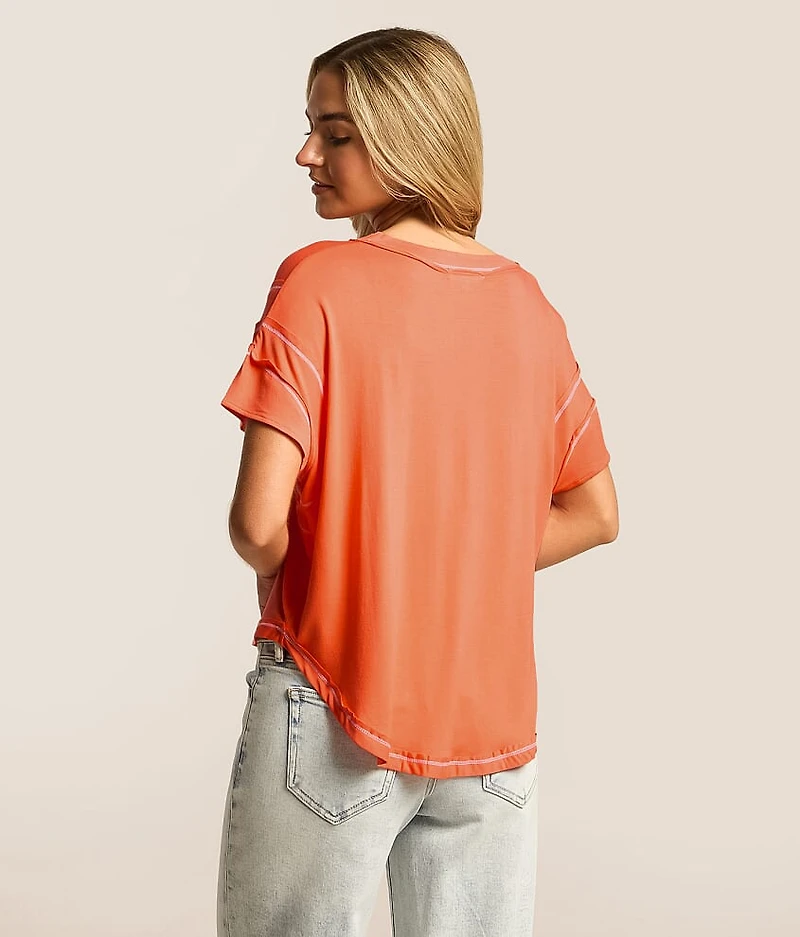 Pieced Contrast Stitch Top