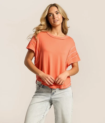 Pieced Contrast Stitch Top