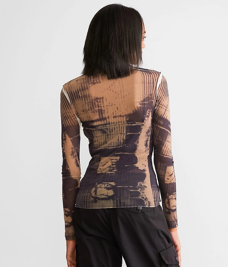 Exposed Seam Sheer Mesh Top