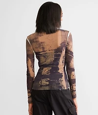 Exposed Seam Sheer Mesh Top