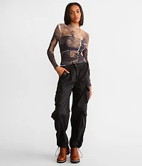Exposed Seam Sheer Mesh Top