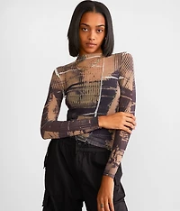 Exposed Seam Sheer Mesh Top