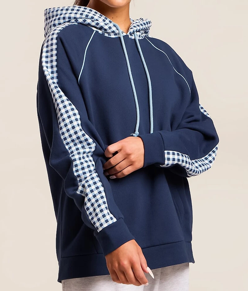 Pieced Gingham Hooded Sweatshirt
