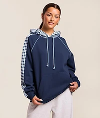Pieced Gingham Hooded Sweatshirt