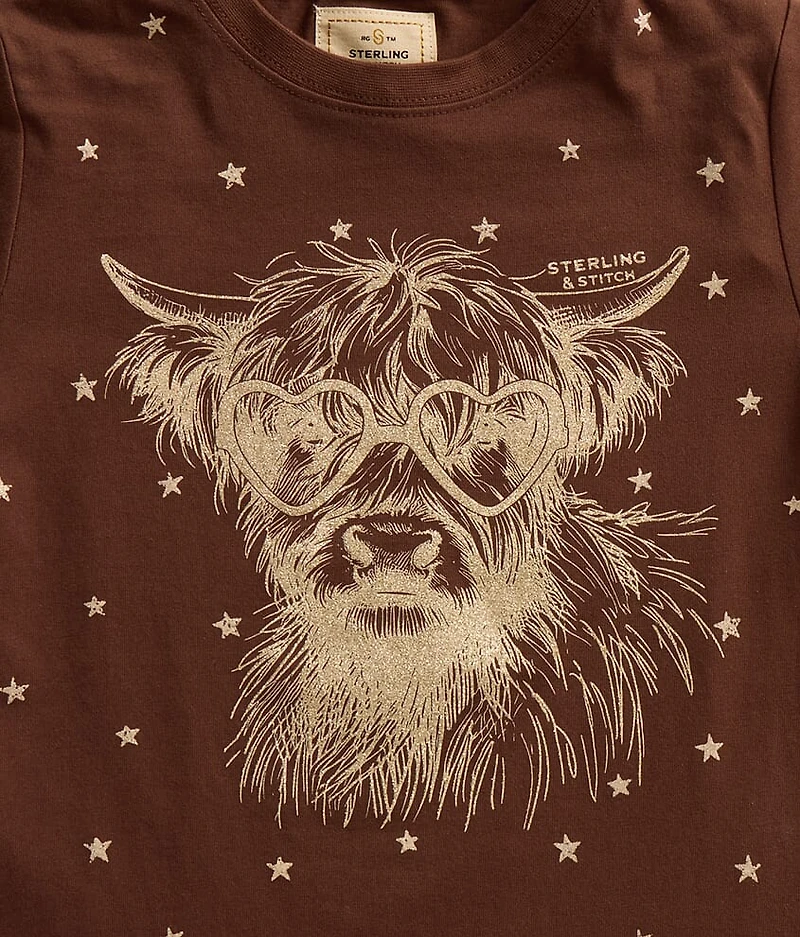 Girls - Glitter Highland Cow T-Shirt