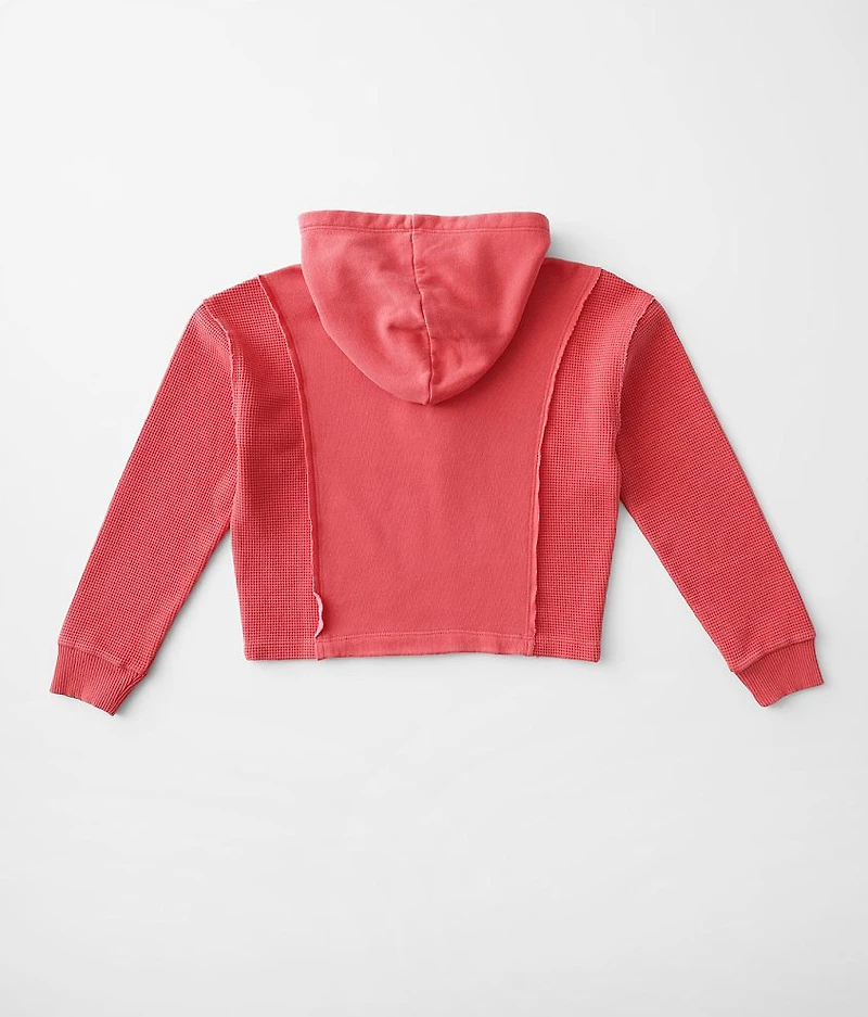 Girls - Raw Edge Hooded Henley Sweatshirt