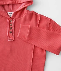 Girls - Raw Edge Hooded Henley Sweatshirt