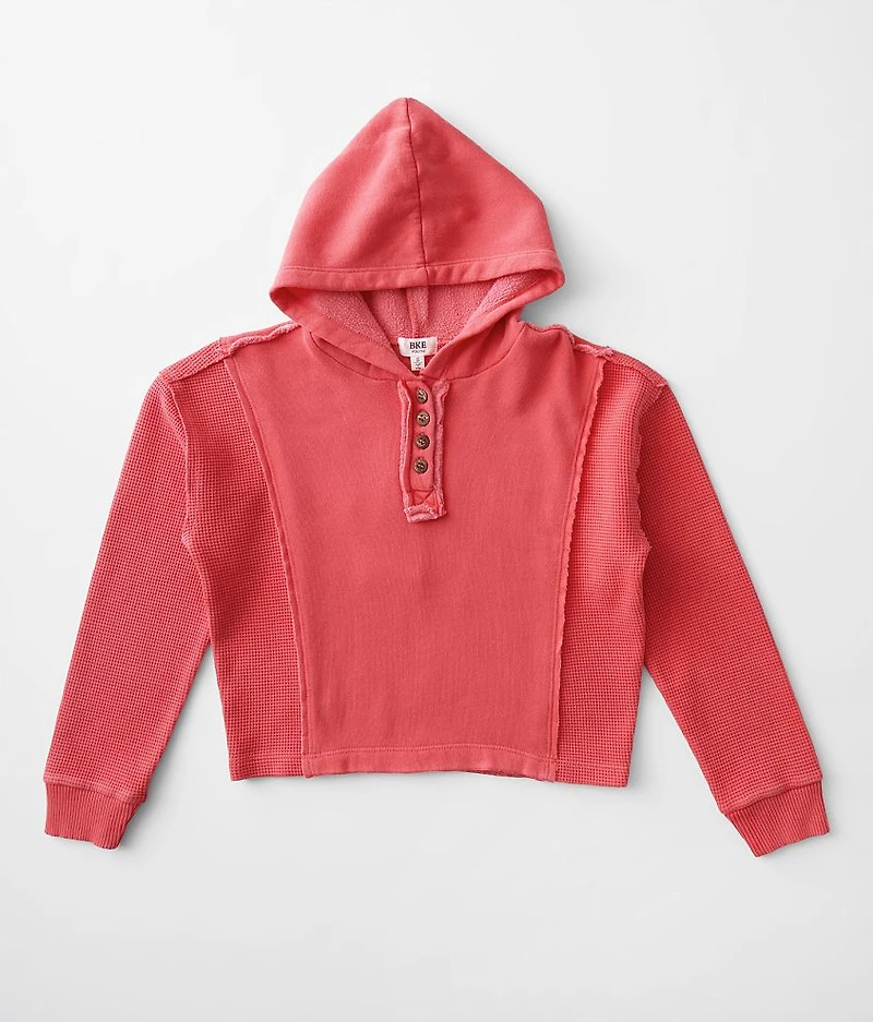 Girls - Raw Edge Hooded Henley Sweatshirt