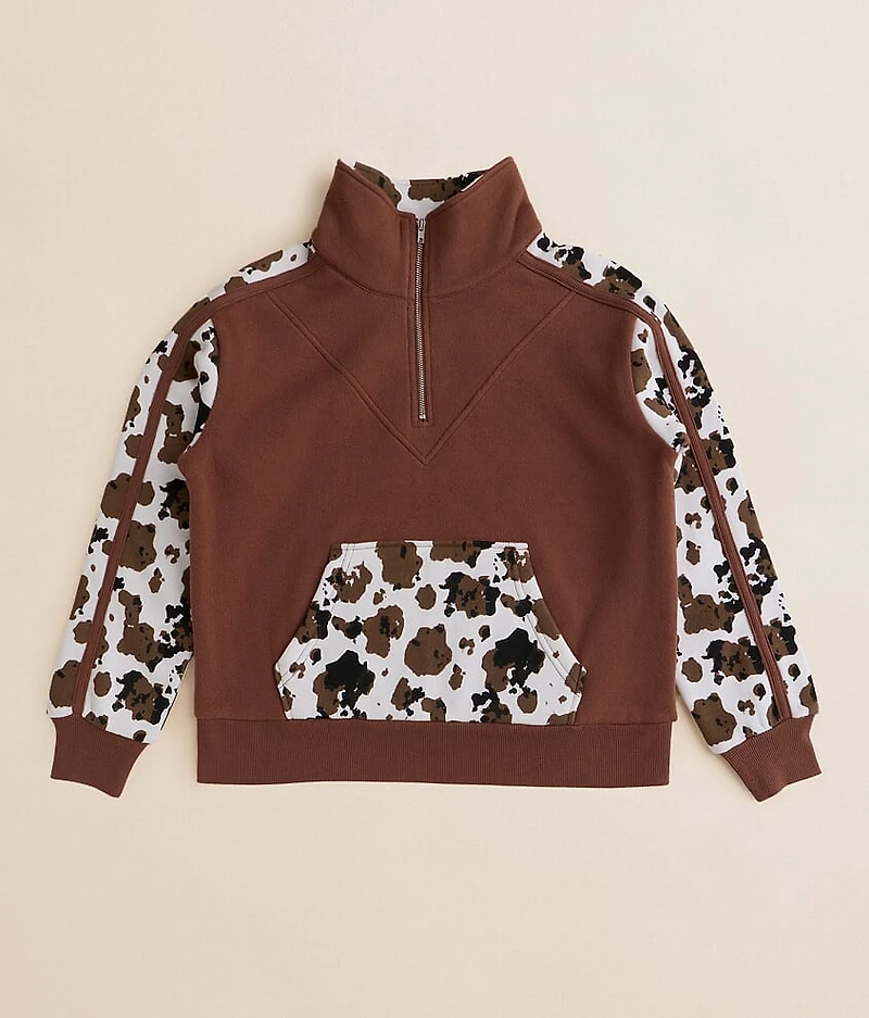 Girls - Cow Print Color Block Pullover