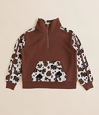 Girls - Cow Print Color Block Pullover