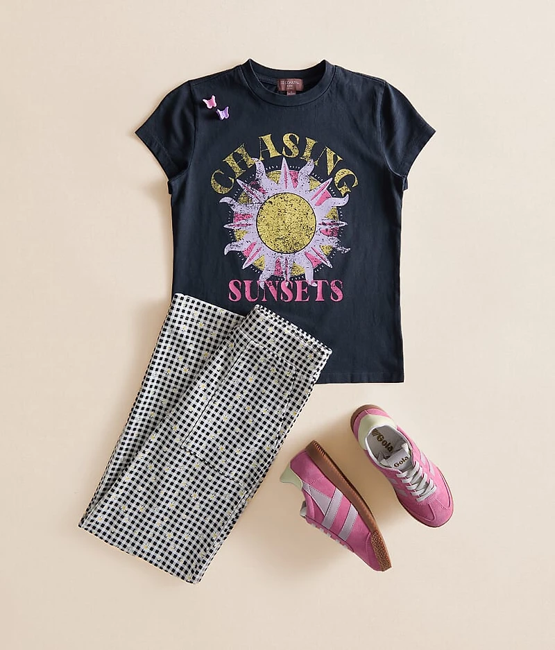 Girls - Floral Checker Wide Leg Pant
