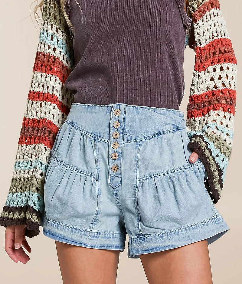 Fleur Pleated Denim Short